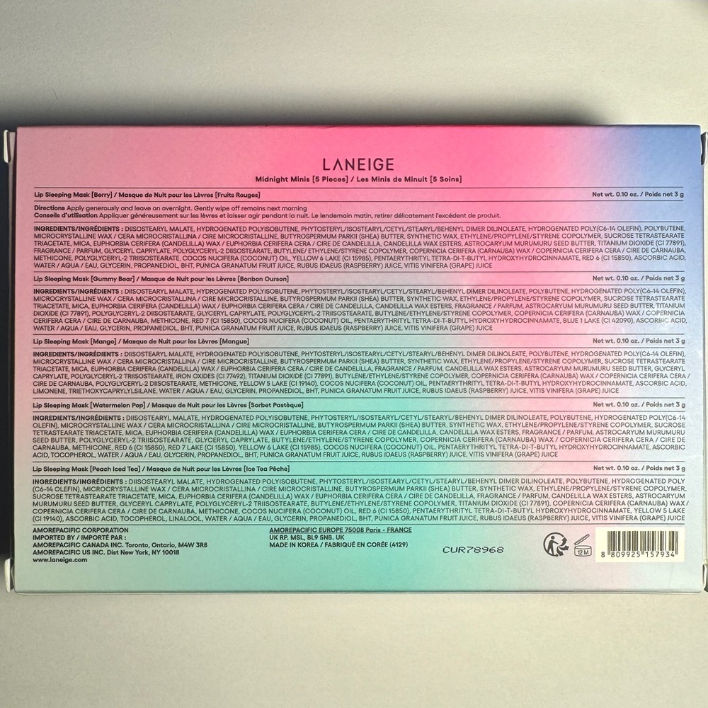 Laneige Midnight Minis Lip Sleeping Mask 5 Piece Set  3g each BONUS .10oz - Picture 2 of 6